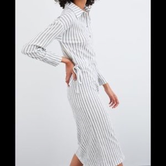 Zara Dresses & Skirts - Zara Striped Midi Dress with side ties in white